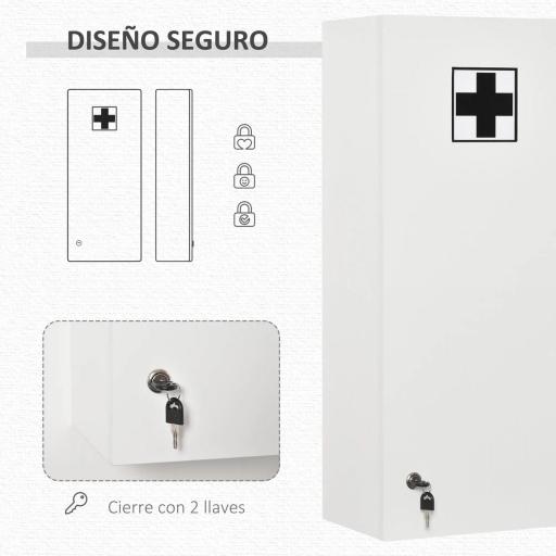 Botiquín de Pared de Primeros Auxilios 5 Niveles con Estantes Ajustables de Vidrio Cerradura Llaves 30x20x70 cm Blanco [2]