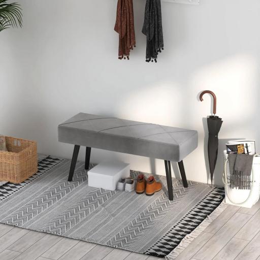 Taburete Pie de Cama Multifuncional con Pies de Acero y Asiento Acolchado para Entrada Pasillo 100x36x45 cm Gris [6]