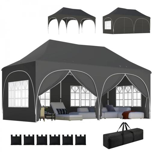 Carpa Plegable 6x3 m Pop-up con 6 Laterales Desmontables Altura Ajustable y Bolsa de Transporte Gris Oscuro [9]