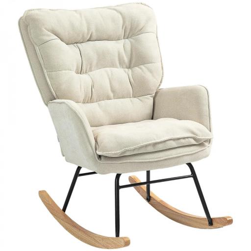 Silla Mecedora con Patas de Madera de Haya y Reposabrazos Mecedora para Lactancia Carga 120 kg para Dormitorio Beige [8]