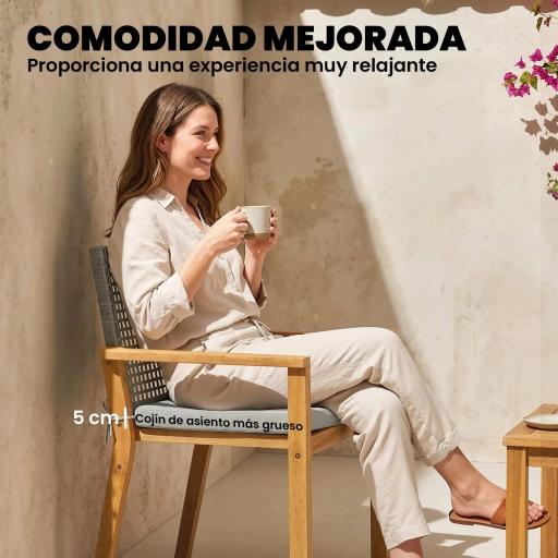 Juego de 2 Sillas de Jardín Exterior de Madera Apilables con Cojines Desmontables Brazos Respaldo 59x55x86 cm Natural [6]