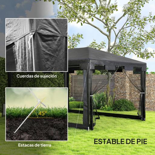 Cenador Exterior 4x3 m con 4 Mosquiteras Laterales 2 Puertas con Cremallera y 6 Orificios de Drenaje Gris Oscuro [2]