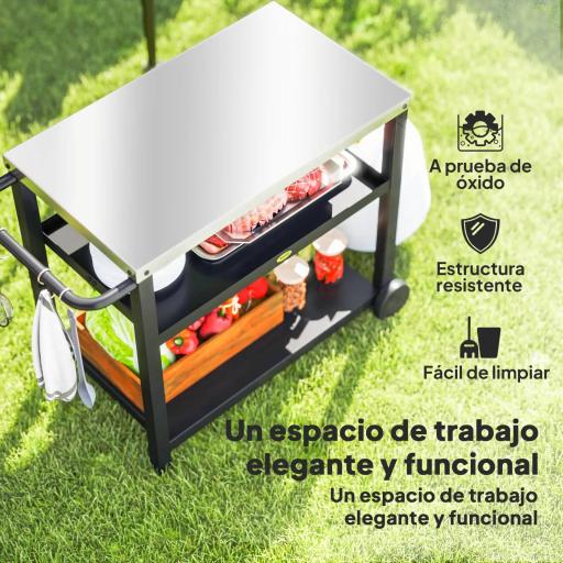 Carrito de Parrilla para Jardín o Terraza Carro de Servicio con Encimera Estantes y Ruedas para BBQ 102x50x81 cm Gris [4]