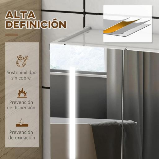 Armario con Espejo de Baño con 3 Puertas Estantes Ajustables Interruptor Táctil y USB 90x15x70 cm Blanco Brillante [3]
