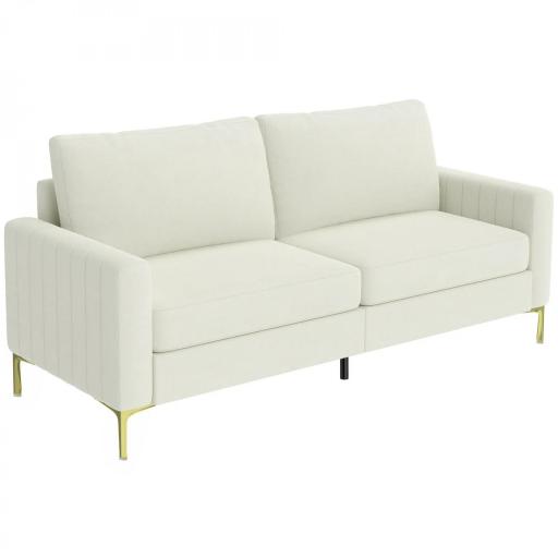 Sofá de 3 Plazas de 181 cm Tapizado en Terciopelo con Cojines Gruesos Patas de Metal Blanco Crema [10]