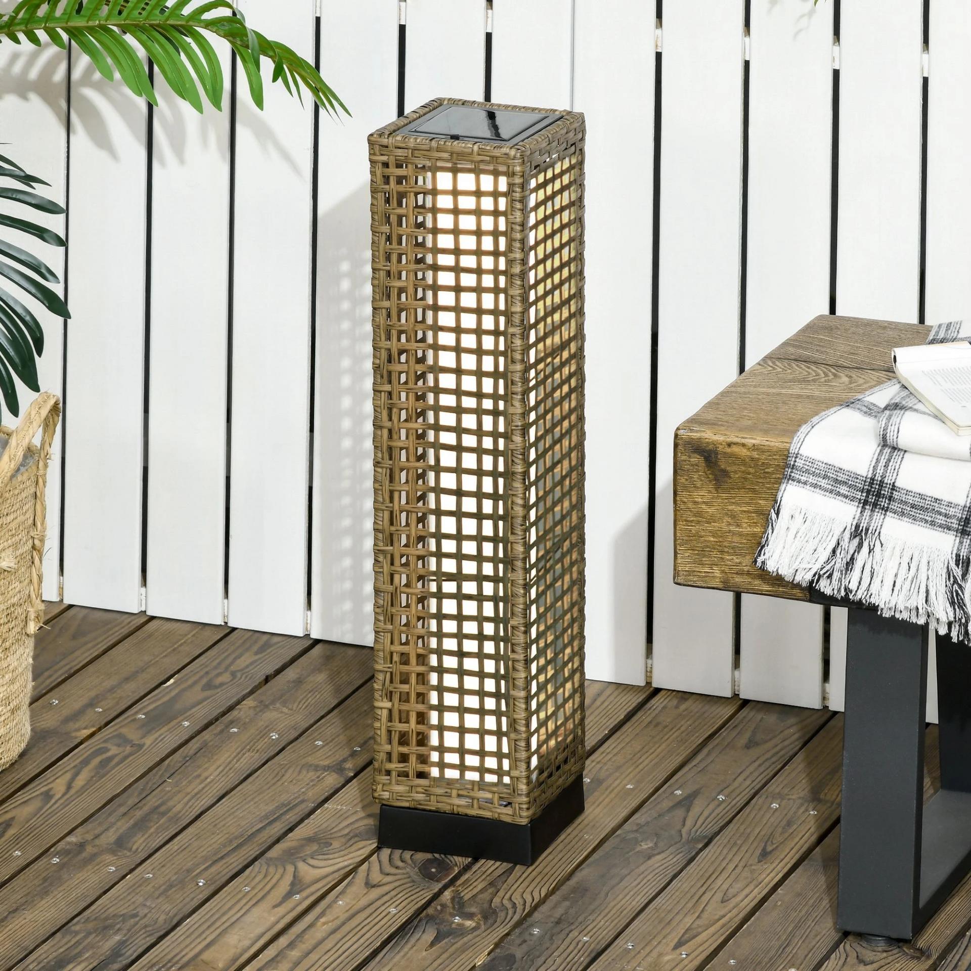 Lámpara Solar de Ratán Sintético con Luces LED Encendido/Apagado Automático para Exterior 15,5x15,5x69 cm Arena
