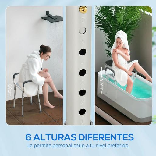 Taburete de ducha con Altura Ajustable para Personas Mayores o con Movilidad Reducida 52x45x69 cm Asiento Blanco y Azul [3]
