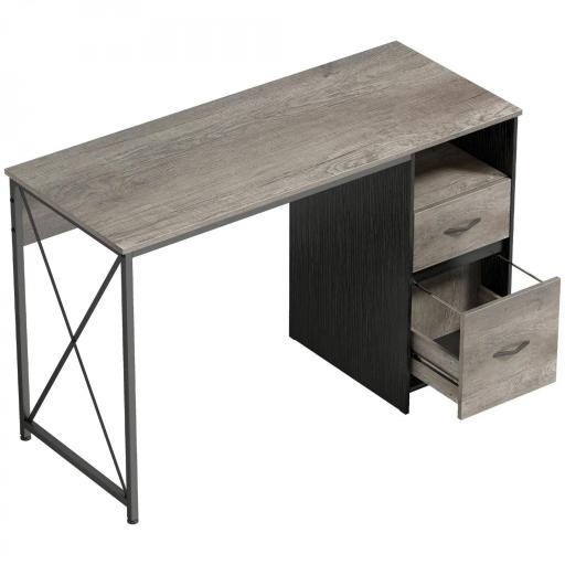 Mesa de Ordenador 120x50 cm Escritorio de Ordenador Industrial con Compartimento y 2 Cajones para Oficina Gris Claro [7]