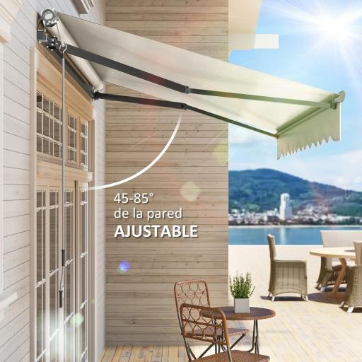 Toldo Eléctrico Retráctil con Manivela Inclinación Ajustable y Protección UV para Jardín Terraza 296x250 cm Crema [7]