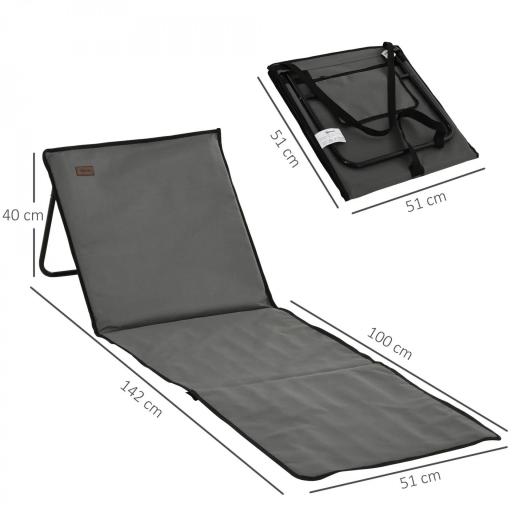 Conjunto de 2 Esterillas de Playa Plegable con Respaldo Reclinable y Bolsa de Transporte 142x51x40 cm Gris [1]