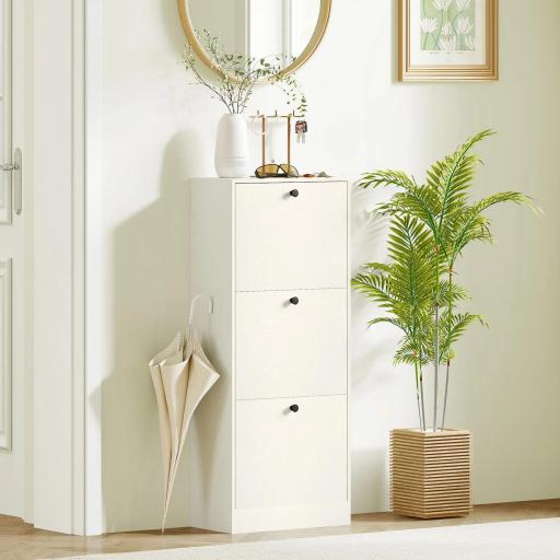 Zapatero con 3 Puertas Abatibles Estantes Ajustables y Diseño Compacto 47x28x115 cm Blanco Veteado [6]