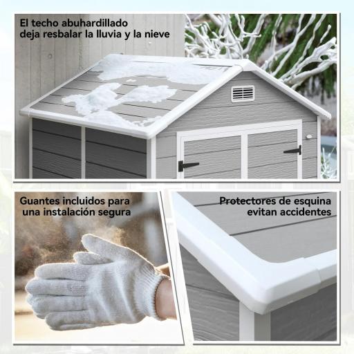 Caseta de Jardín Exterior 182x151x219 cm con Suelo Puerta Cerrada y Techo Inclinado para Almacenar Herramientas Gris [7]