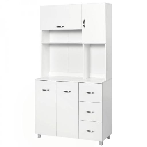 Armario de Cocina Moderno Mueble Auxiliar con 3 Cajones 4 Puertas y Estantes Ajustables 100x39,5x183,5 cm Blanco [8]