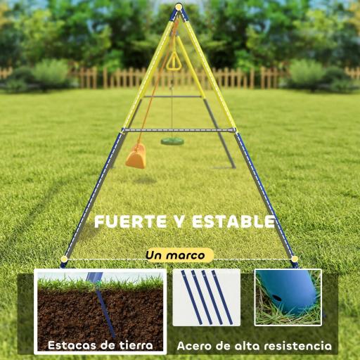 Columpio Infantil 3 en 1 Columpio Clásico y de Pie y Aros de Gimnasia Carga 150 kg para Niños de 3 a 8 Años Multicolor [7]