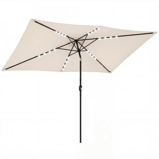 Sombrilla de Jardín con 24 Luces LED Solares Dosel Inclinable Poste Metálico 2,9x2,5 m Crema [7]