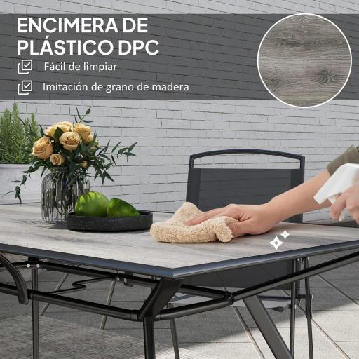 Mesa de Comedor de Exterior con Encimera Imitación Madera para 6 Personas con Estructura de Acero 160x90x73 cm Gris [2]