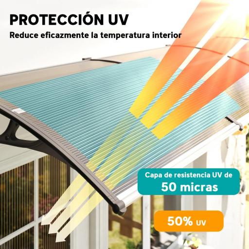Marquesina Exterior para Puertas y Ventanas 303x96x27 cm con Soporte de Aleación de Aluminio PP Policarbonato Marrón [5]