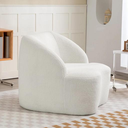 Sillón de Lectura Tapizado en Borreguito Diseño Curvo Acolchado Grueso No Requiere Montaje Crema [7]