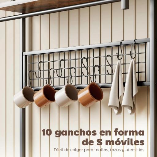 Estantería de Cocina con Tres Enchufes y Luces LED Industrial con Estantes para Microondas 80x42x162 cm Marrón Rústico [6]