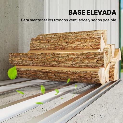 Casetilla para Leña de Acero Galvanizado con Base Elevada y Techo Inclinado 213x66,5x150 cm Verde [4]