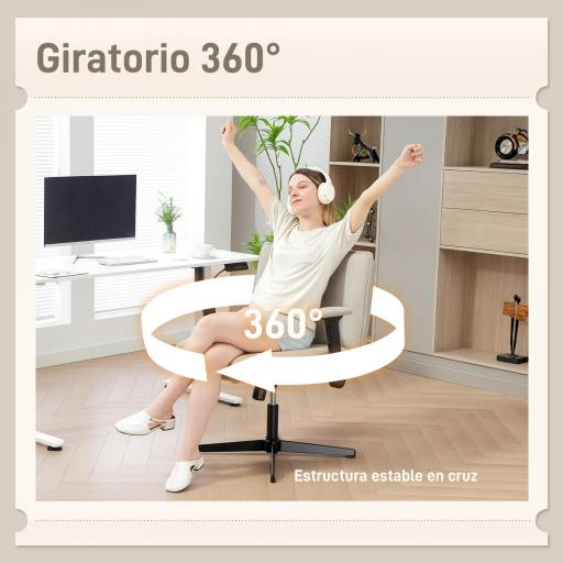 Silla de Oficina Piernas Cruzadas con Reposabrazos Abatible Asiento Ancho sin Ruedas Altura Ajustable Giratoria Crema [2]