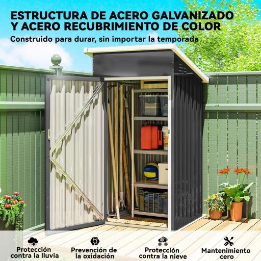 Caseta de Jardín Exterior Metálico 0,74 m² 107,5x91x185 cm con Techo Inclinado Puerta con Cerradura Ventilaciones Gris [5]
