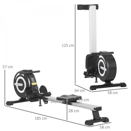 Máquina de Remo Plegable con Resistencia Ajustable Volante de 4kg y Monitor LCD Carga 120kg 185x58x57 cm Negro y Plata [1]