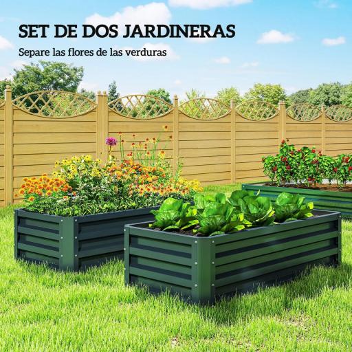 Juego de 2 Jardineras Exterior Grandes de Acero Galvanizado Huertos Urbanos para Terraza Jardín 110x50x30 cm Verde [2]