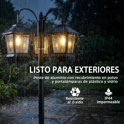 Farola Solar Exterior de Jardín de Aluminio con 3 Cabezales con Encendido/Apagado Automático IP44 40x34,5x188 cm Negro [4]