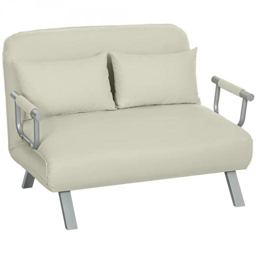 Sofá Cama de 2 Plazas con Respaldo Ajustable en 5 Posiciones Tapizado con Tacto de Ante y Cojines 111x80x78 cm Crema [9]