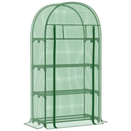 Invernadero de Jardín con 4 Estantes Metálicos Puerta Enrollable y Cubierta de PE Vivero Casero de Terraza para Cultivo Plantas Flores Macetas 80x49x160 cm Verde [9]