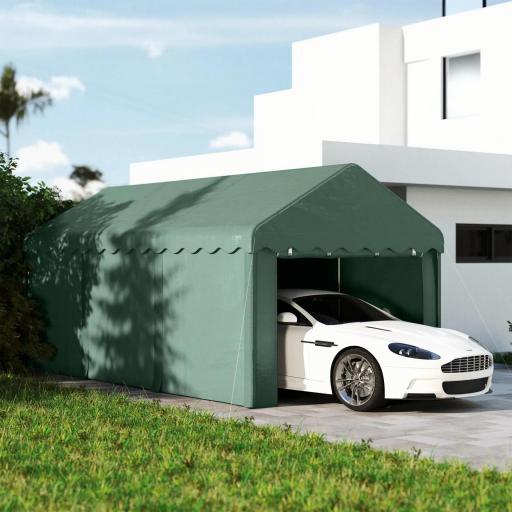 Garaje Exterior para Coche 6x3 m Impermeable Anti-UV con Paredes Laterales Desmontables y 2 Puertas con Cremallera Verde