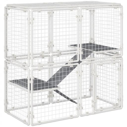 Valla Metálica para Mascotas Parque para Conejos Conejera con 16 Paneles Puerta con Pestillo y Escalera para Cobayas Gatos Cachorros Diseño DIY 68x68x2,5 cm Blanco [8]