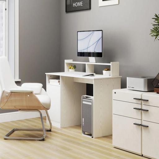 Escritorio con Estantería Moderno Escritorio con Compartimentos Abiertos Soporte para Monitor 108x50x94 cm Crema [5]