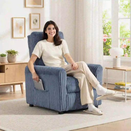 Sillón Relax Reclinable Manual Tapizado en Pana Instalación Rápida Reposapiés Acolchado Grueso Azul Oscuro [6]