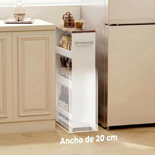 Carrito de Cocina Estrecho de 3 Niveles con Ruedas para Espacios Reducidos Comedor o Salón Blanco [3]