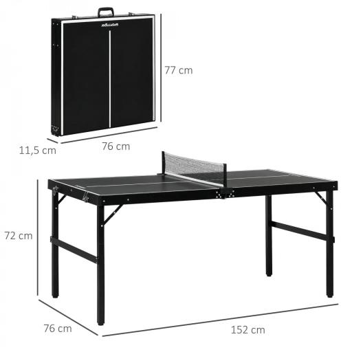 Mesa de Ping Pong Plegable con Marco de Aluminio y Red para Interiores y Exteriores 152x76x72 cm Negro [7]