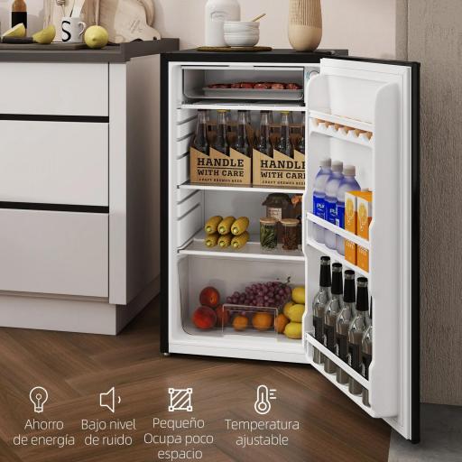 Nevera Pequeña con Congelador 91L Silenciosa Puerta Reversible Temperatura Regulable y Estantes Ajustables Negro [4]