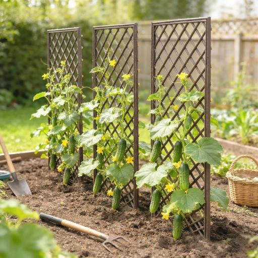 Juego de 3 Enrejados de Jardín de Mimbre Soportes para Plantas Trepadoras con Parte Superior Plana 43x112 cm Natural [5]