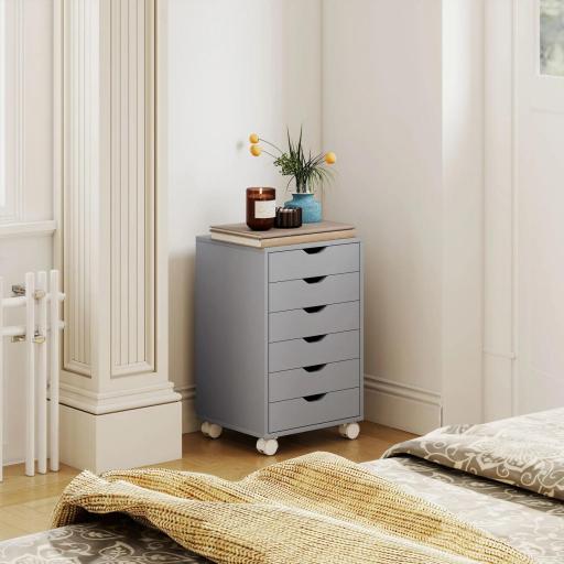 Cajonera Escritorio Archivador Móvil con 6 Cajones Ruedas Guías Deslizantes Silenciosas para Oficina Casa Gris [7]