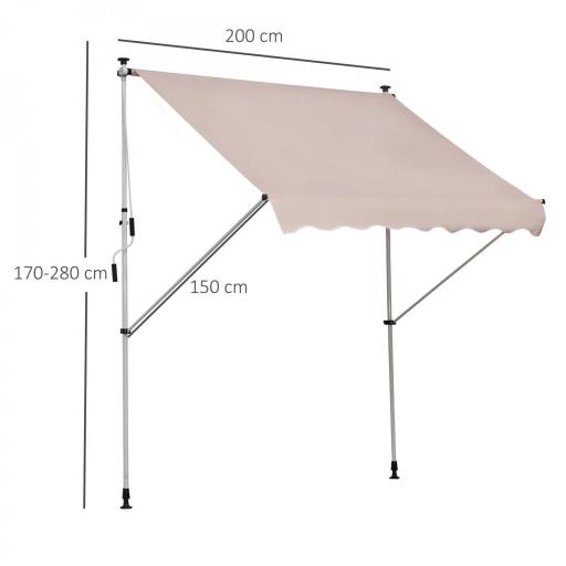 Toldo Manual Retráctil 200x150x170-280 cm para Balcón y Terraza con Altura Ajustable con Manivela Beige [5]