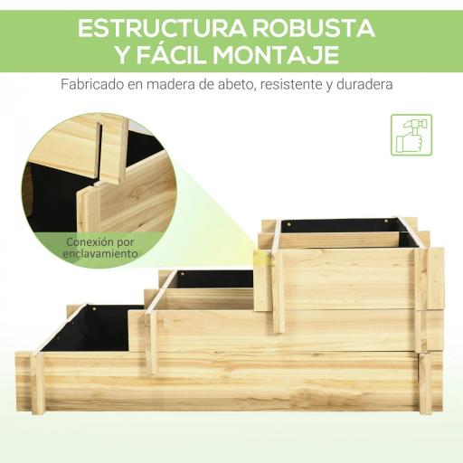 Arriate de Jardín de 3 Niveles con Diseño de Escalera y Tela no Tejida para Cultivos Plantas Flores 93x93x35 cm Natural [2]