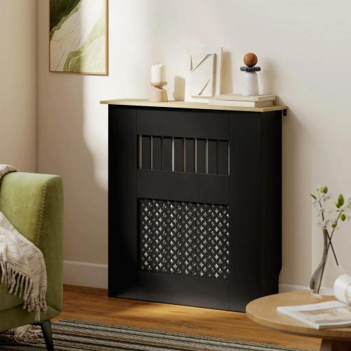 Cubre Radiadores 78x19x81 cm Cubierta para Radiador Diseño Moderno de Listones y Nido de Abeja Negro [6]