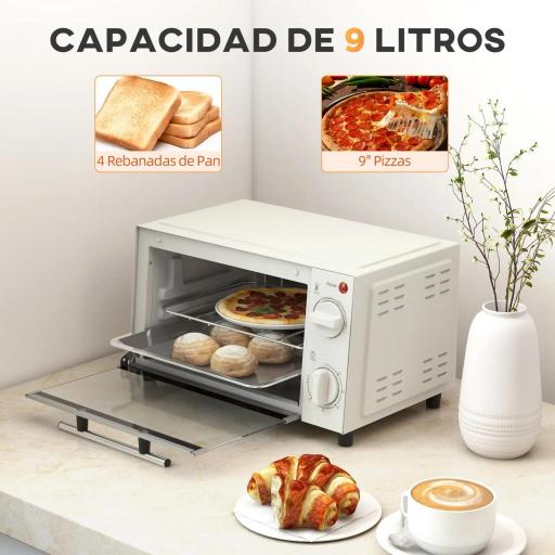 Mini Horno Eléctrico 9L Horno Eléctrico Sobremesa 750W con Temperatura Ajustable Temporizador 35x24,6x20 cm Blanco Crema [7]