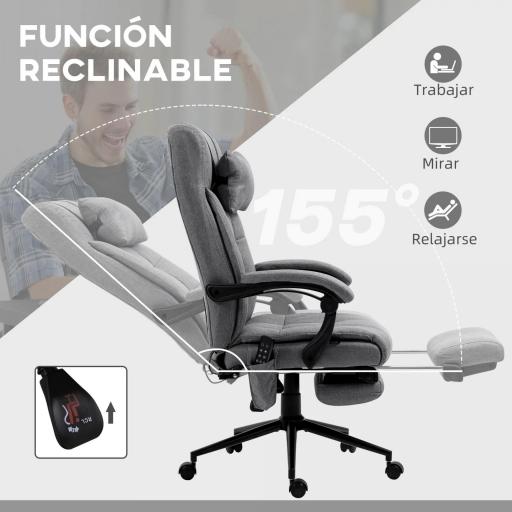 Silla de Masaje Reclinable con 6 Puntos de Masaje y 5 Modos Función de Calefacción Ajustable 66x76x112-120 cm Gris [5]