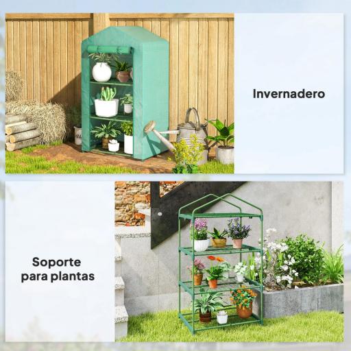 Invernadero de Jardín de 3 Niveles Puerta Enrollable Marco de Metal Cubierta de PE Anti-UV 69x49x125 cm Verde [4]
