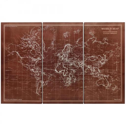 Cuadros en Lienzo Trípticos Mapamundi Vintage a Mano 120x60 cm con Marco de Madera Decoración para Dormitorio Marrón [9]