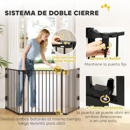 Barrera de Seguridad para Mascotas de 3 Paneles Puerta Auto Cierre y Diseño Plegable para Perros Pequeños 202,5x2x76 cm [3]