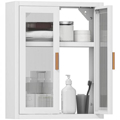 Armario de Baño de Pared Mueble de Baño Colgante Moderno con Estante Ajustable Puertas de Acrílico Blanco [6]