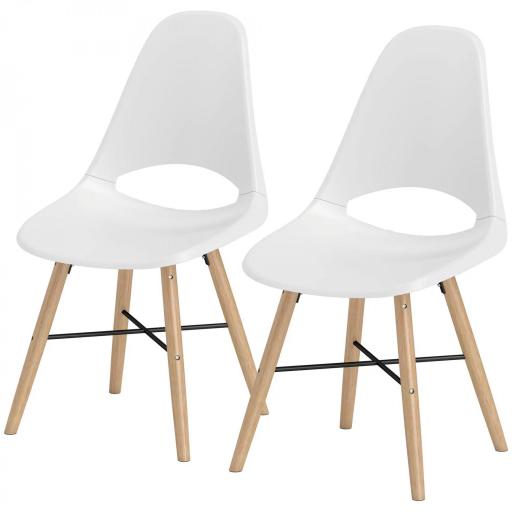 Pack de 2 Sillas de Comedor de Plástico con Respaldo Curvado y Patas de Madera de Caucho Blanco [8]